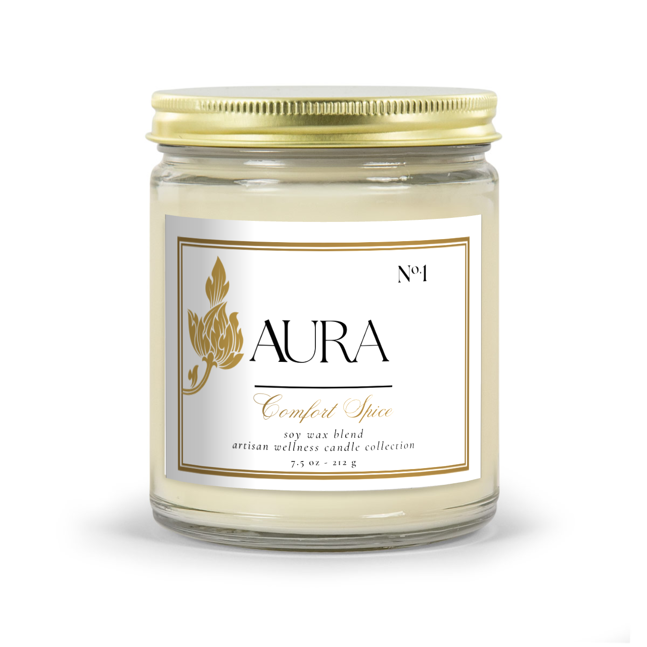 Aromatherapy Candle - Aura Aromas Artisan Wellness Candle Collection:  Classic Amber Or Classic Clear Vessel Comfort Spice Scent