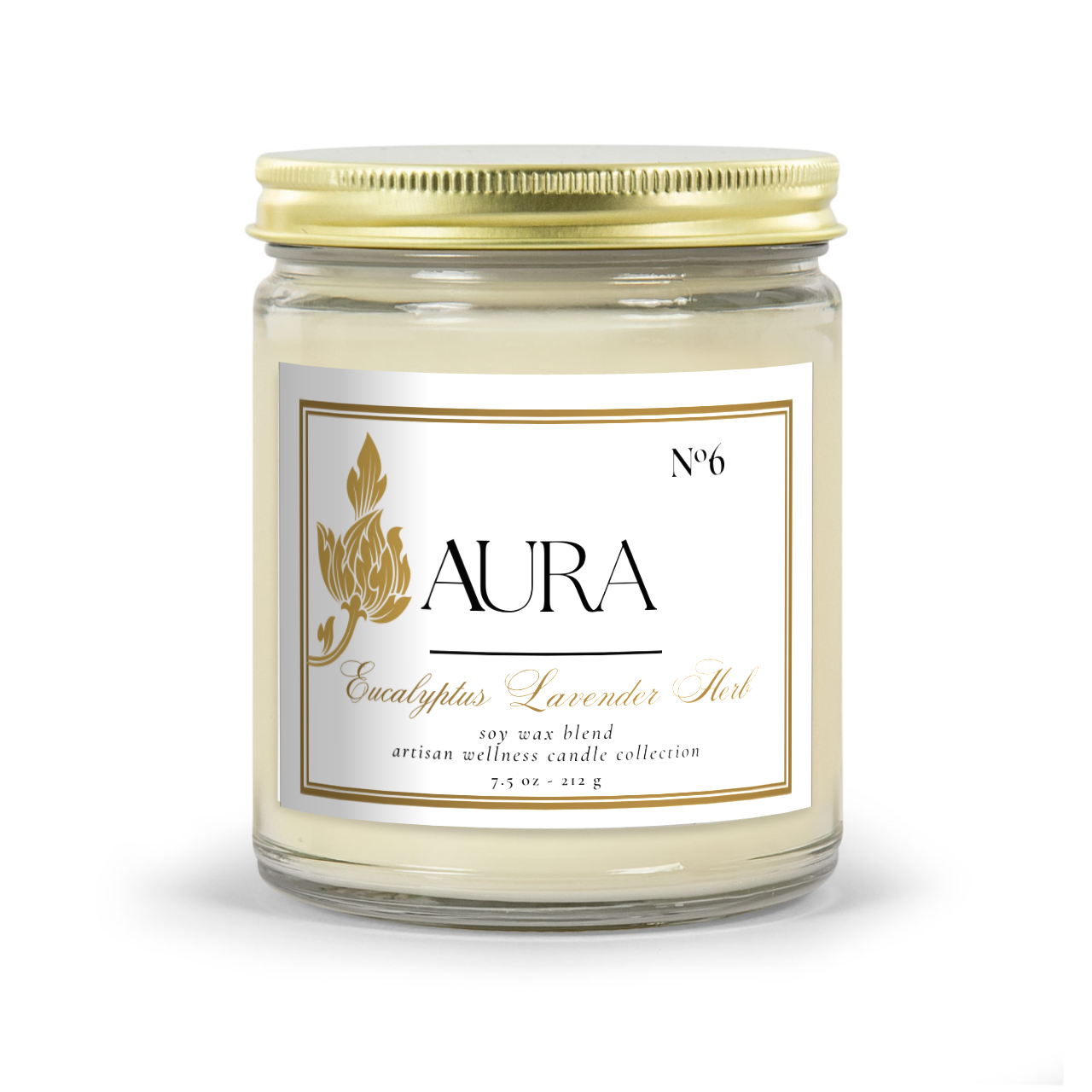Aromatherapy Candle - Aura Aromas Artisan Wellness Candle Collection:  Classic Amber Or Classic Clear Vessel Eucalyptus Lavender Herb Scent