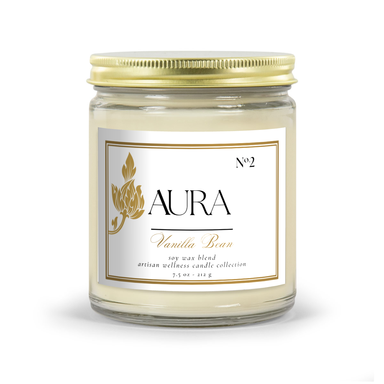 Aromatherapy Candle - Aura Aromas Artisan Wellness Candle Collection: Classic Amber Or Classic Clear Vessel Vanilla Bean Scent