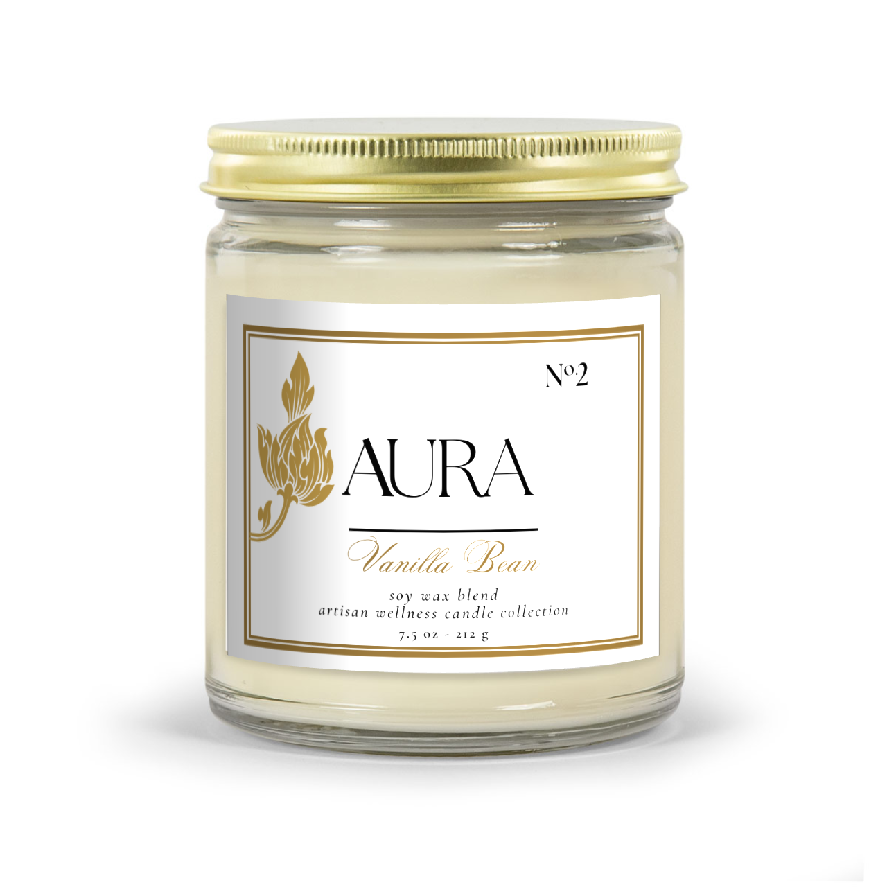 Aromatherapy Candle - Aura Aromas Artisan Wellness Candle Collection:  Classic Amber Or Classic Clear Vessel Vanilla Bean Scent