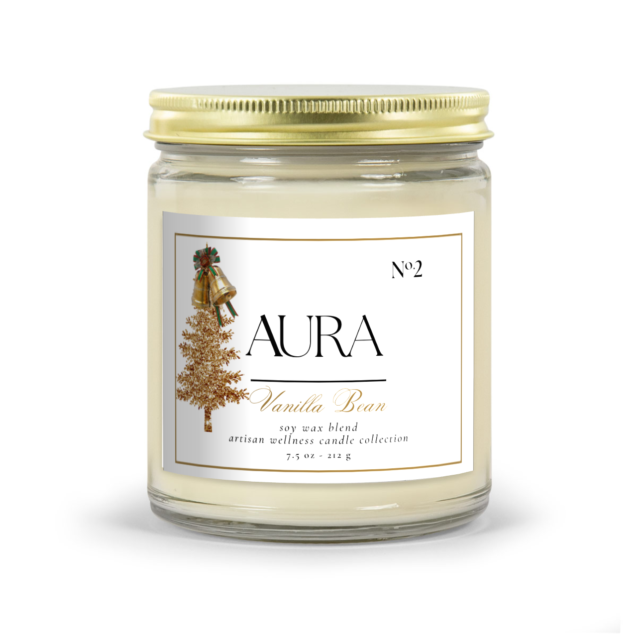 Aromatherapy Candle - Aura Aromas Artisan Wellness Candle Collection: Amber Holiday Vessel Vanilla Bean Scent
