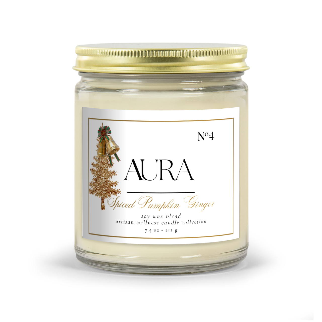 Aromatherapy Candle - Aura Aromas Artisan Wellness Candle Collection: Amber Holiday Vessel Spiced Pumpkin Ginger Scent