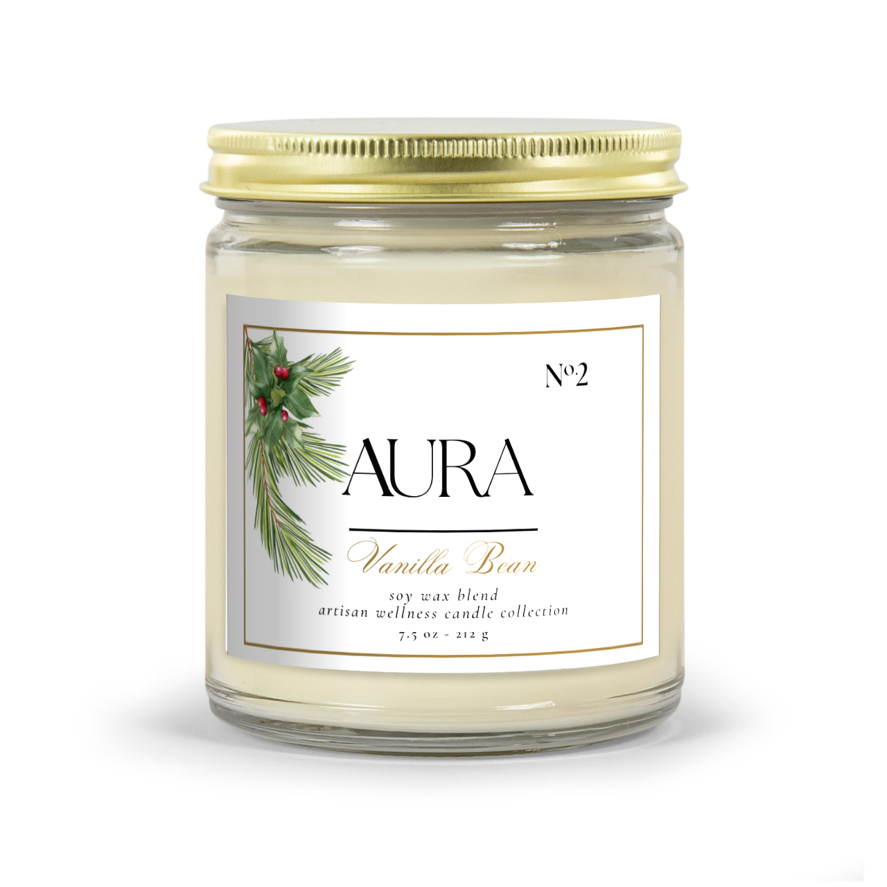 Aromatherapy Candle - Aura Aromas Artisan Wellness Candle Collection: Amber Holiday Vessel Vanilla Bean Scent