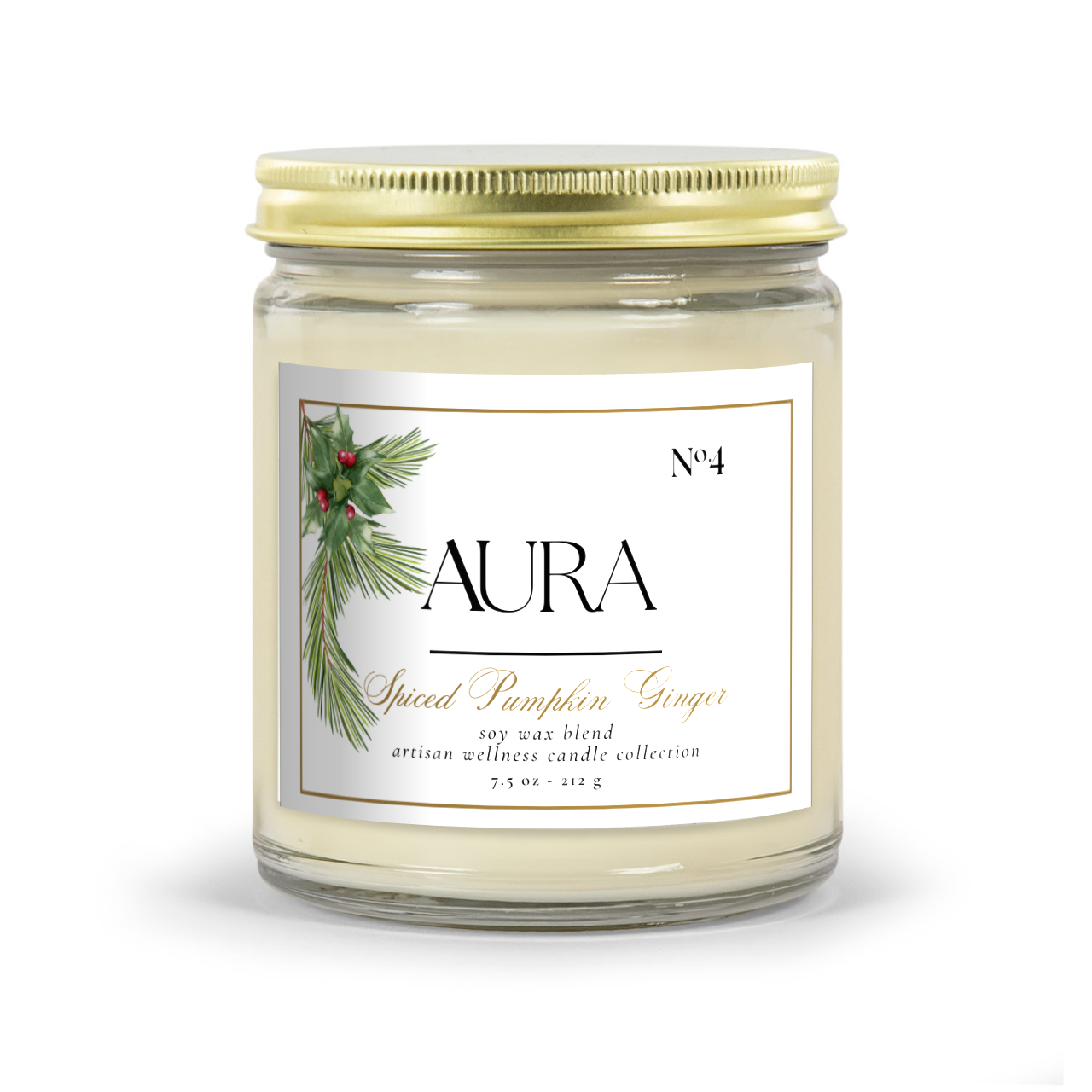 Aromatherapy Candle - Aura Aromas Artisan Wellness Candle Collection:  Amber Holiday Vessel Spiced Pumpkin Ginger Scent