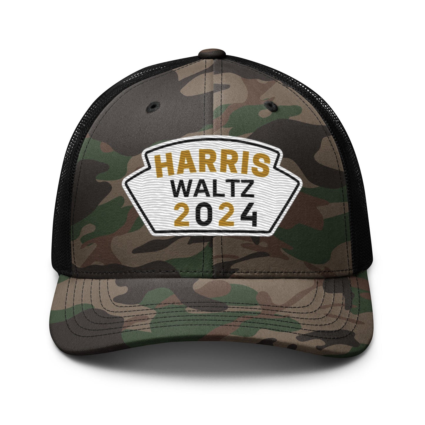 Harris Waltz Camouflage Baseball Cap - White, Black & Dark Golden Rod Patch