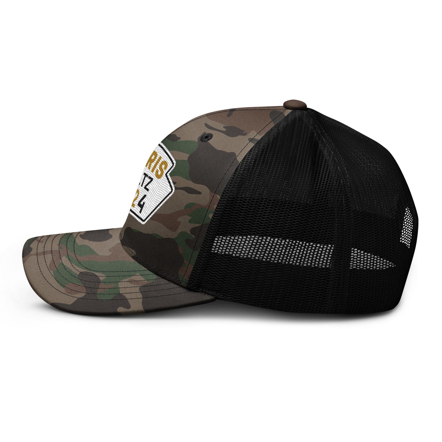 Harris Waltz Camouflage Baseball Cap - White, Black & Dark Golden Rod Patch