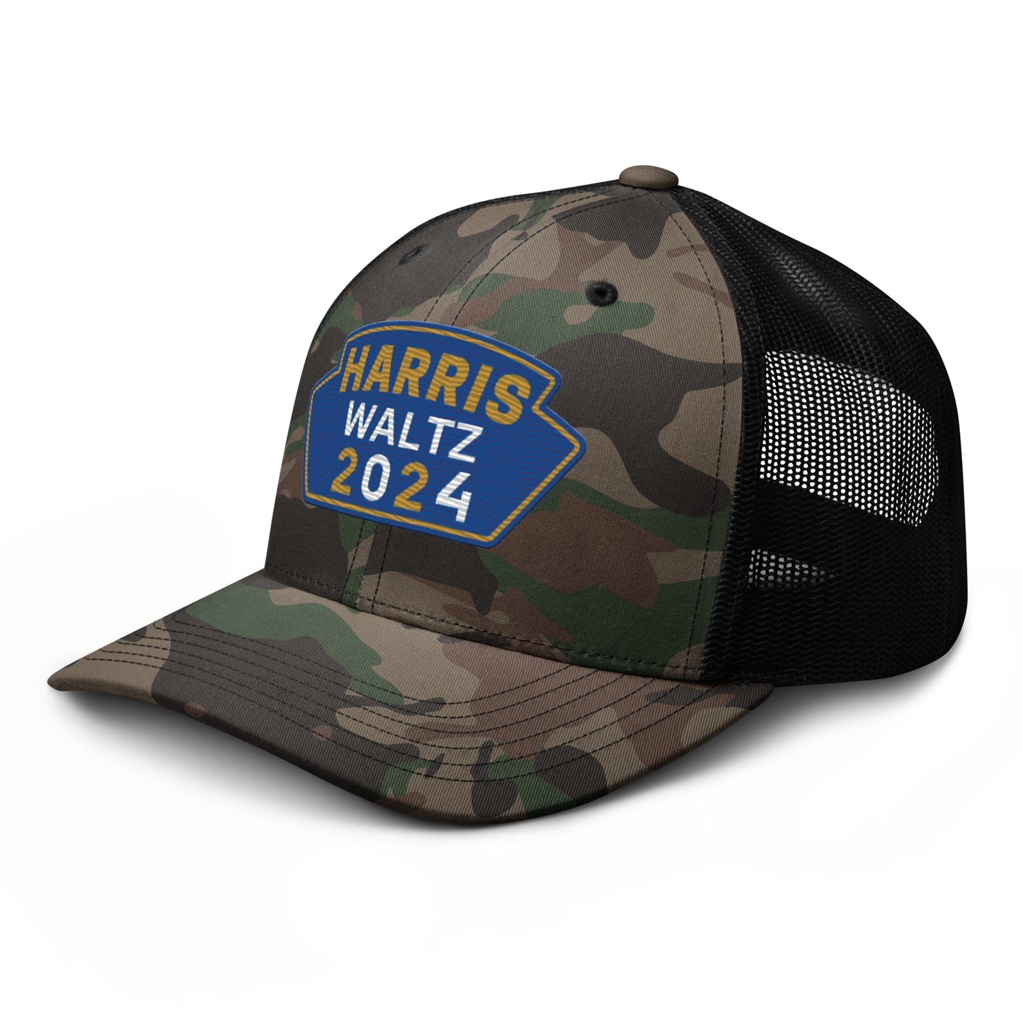 Harris Waltz Camouflage Baseball Cap - Royal Blue, Gold & White Patch