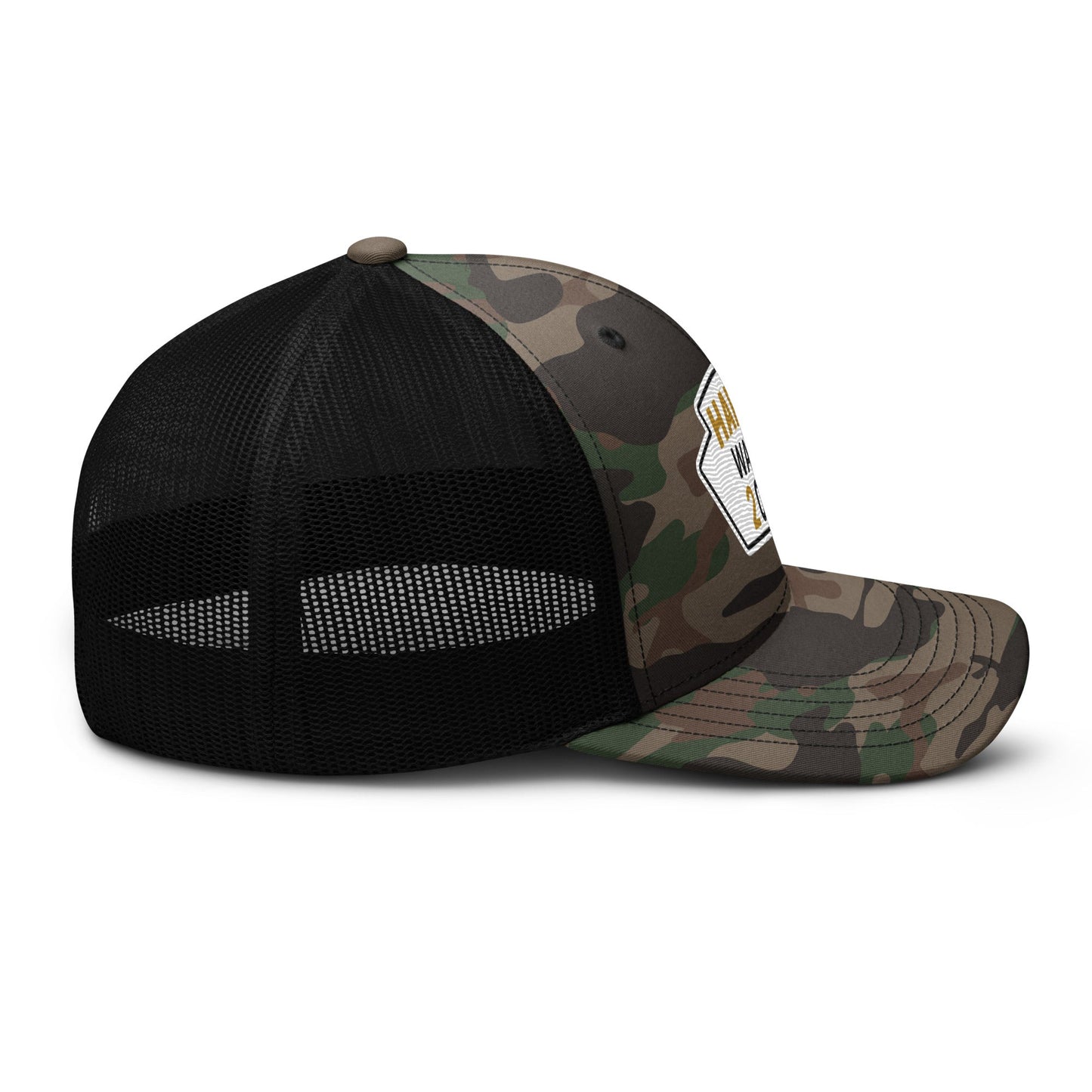 Harris Waltz Camouflage Baseball Cap - White, Black & Dark Golden Rod Patch