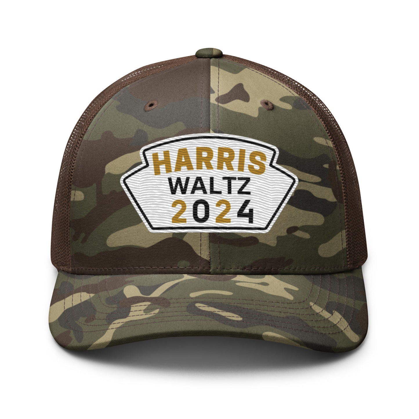 Harris Waltz Camouflage Baseball Cap - White, Black & Dark Golden Rod Patch