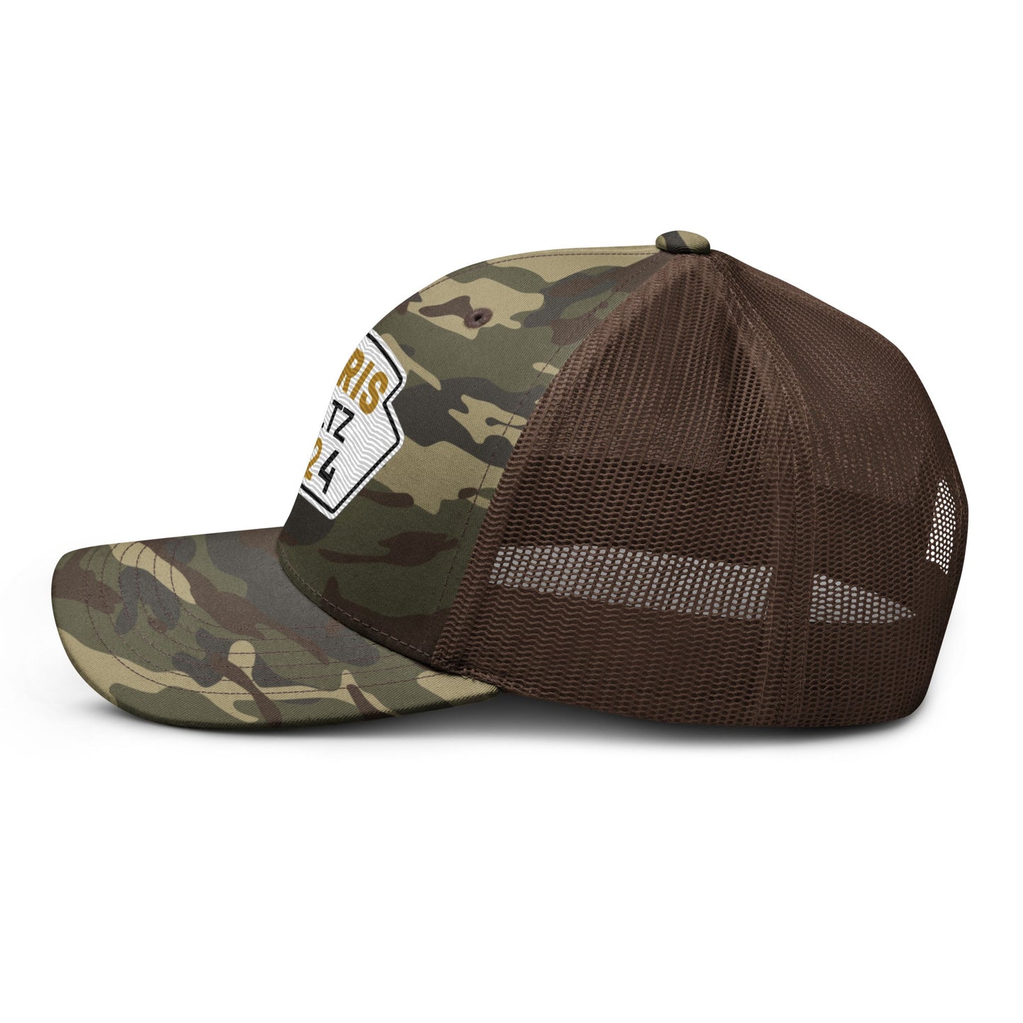 Harris Waltz Camouflage Baseball Cap - White, Black & Dark Golden Rod Patch