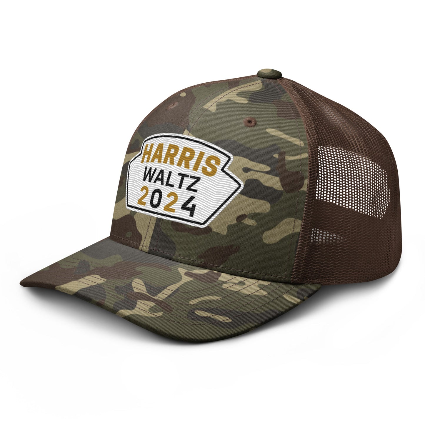 Harris Waltz Camouflage Baseball Cap - White, Black & Dark Golden Rod Patch