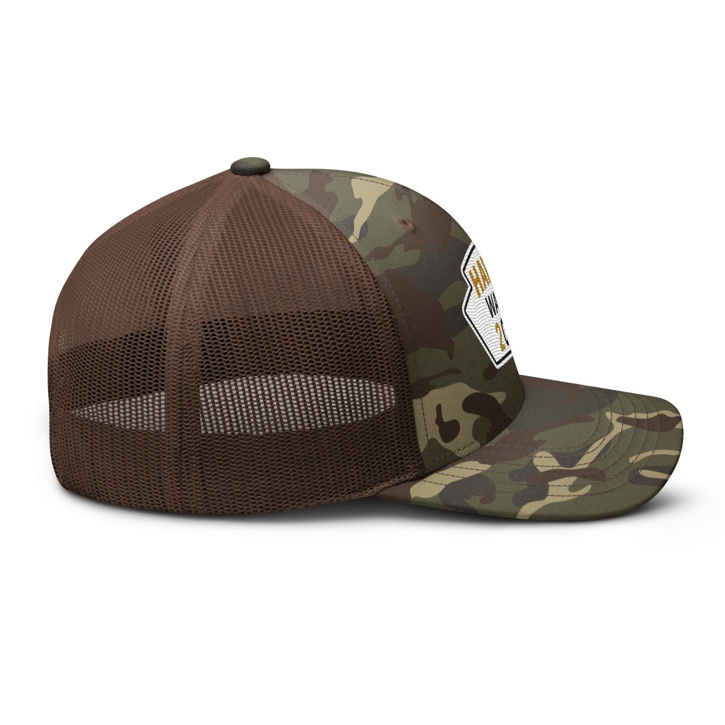 Harris Waltz Camouflage Baseball Cap - White, Black & Dark Golden Rod Patch