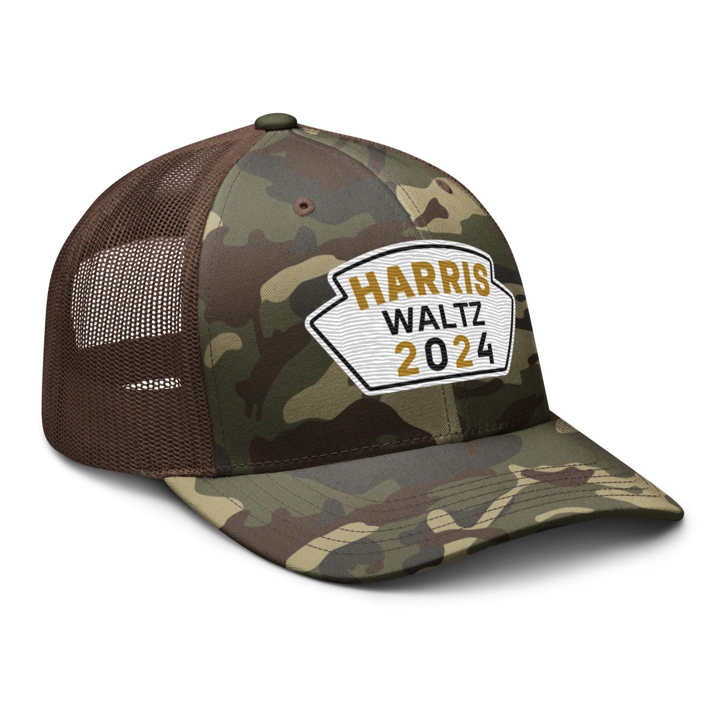 Harris Waltz Camouflage Baseball Cap - White, Black & Dark Golden Rod Patch