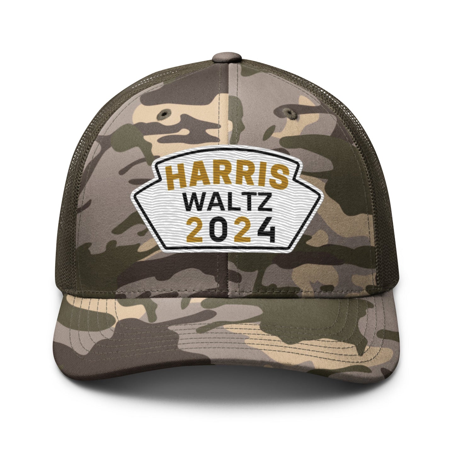 Harris Waltz Camouflage Baseball Cap - White, Black & Dark Golden Rod Patch