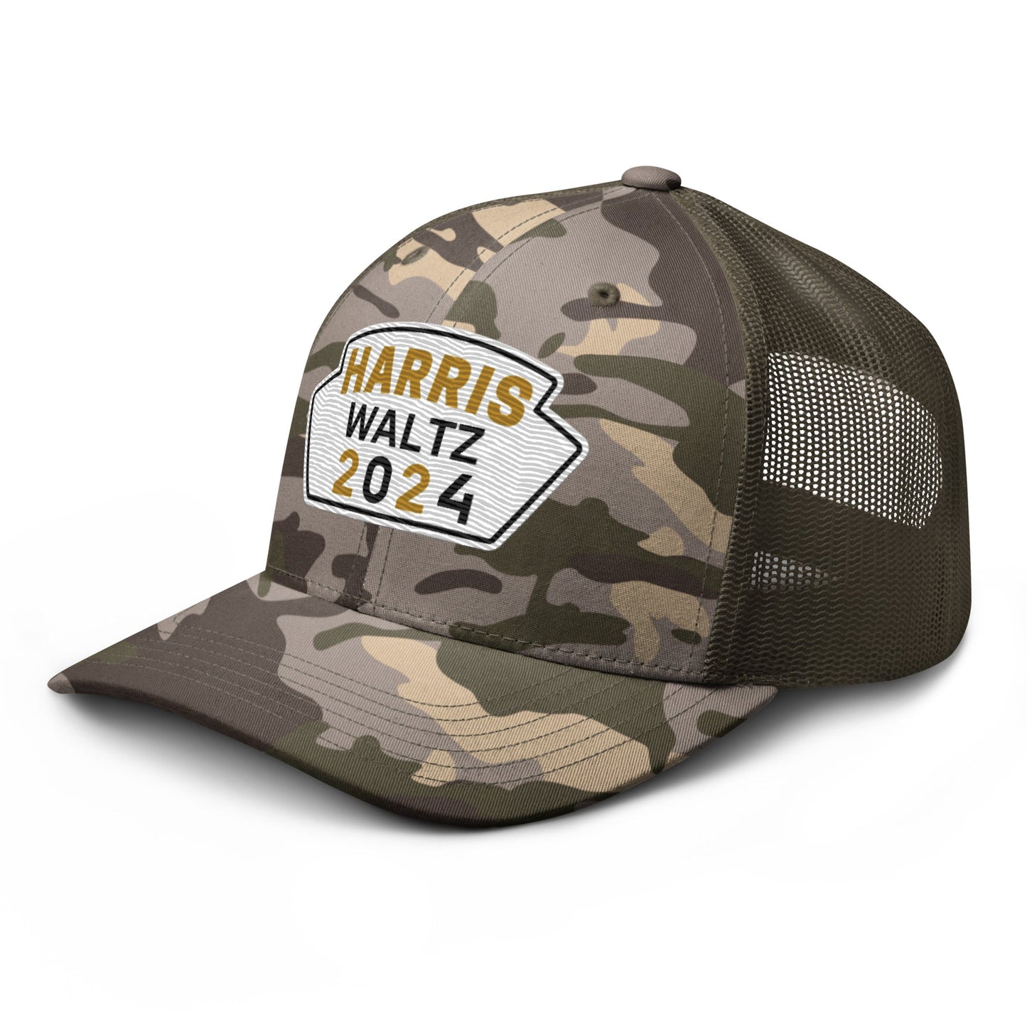 Harris Waltz Camouflage Baseball Cap - White, Black & Dark Golden Rod Patch