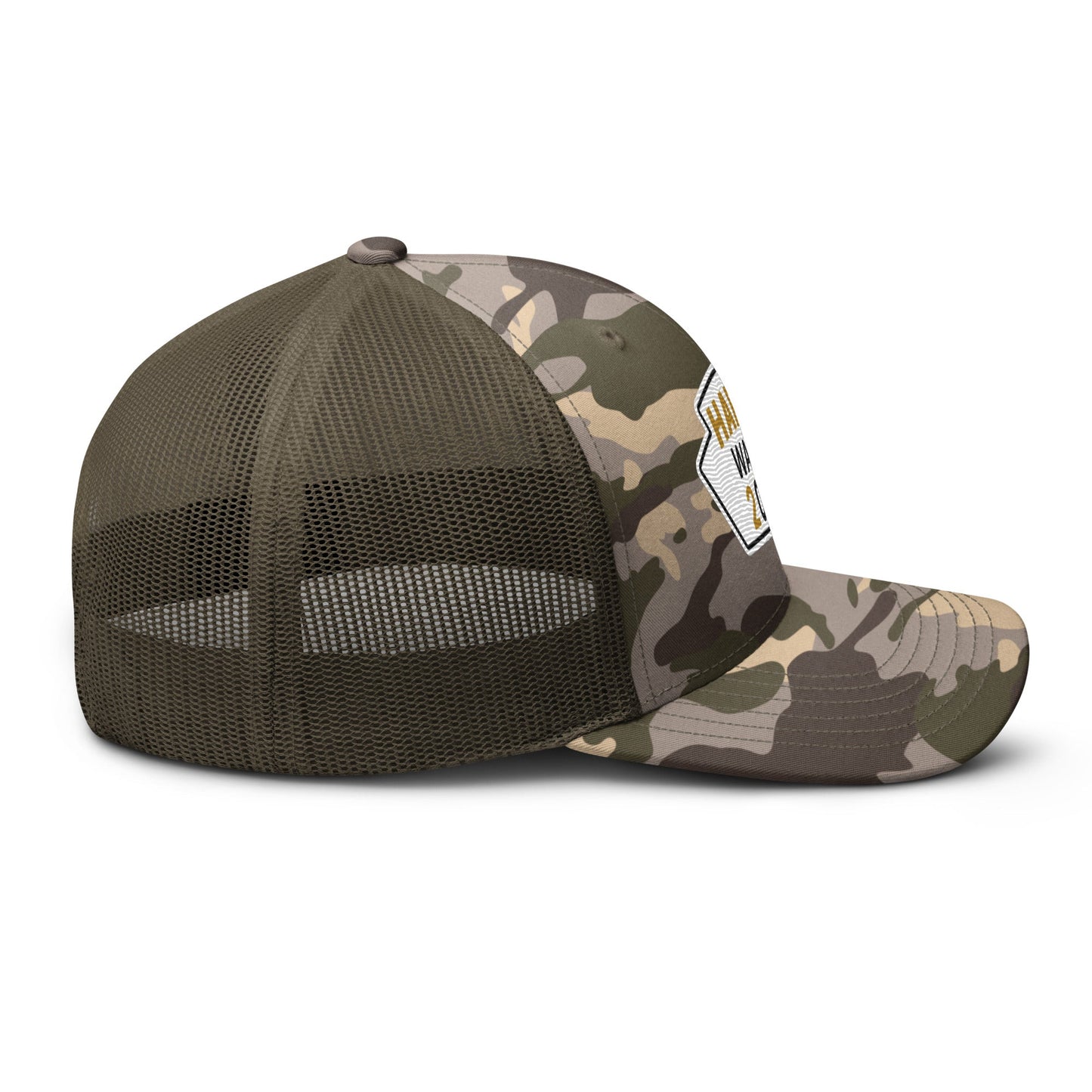 Harris Waltz Camouflage Baseball Cap - White, Black & Dark Golden Rod Patch