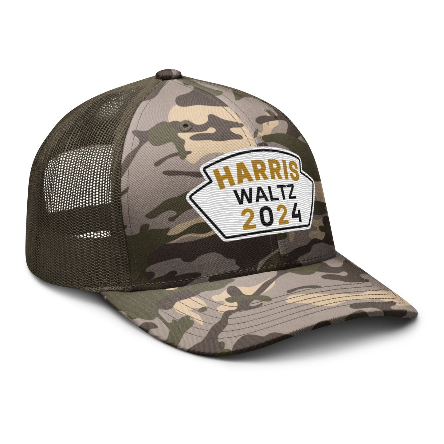 Harris Waltz Camouflage Baseball Cap - White, Black & Dark Golden Rod Patch