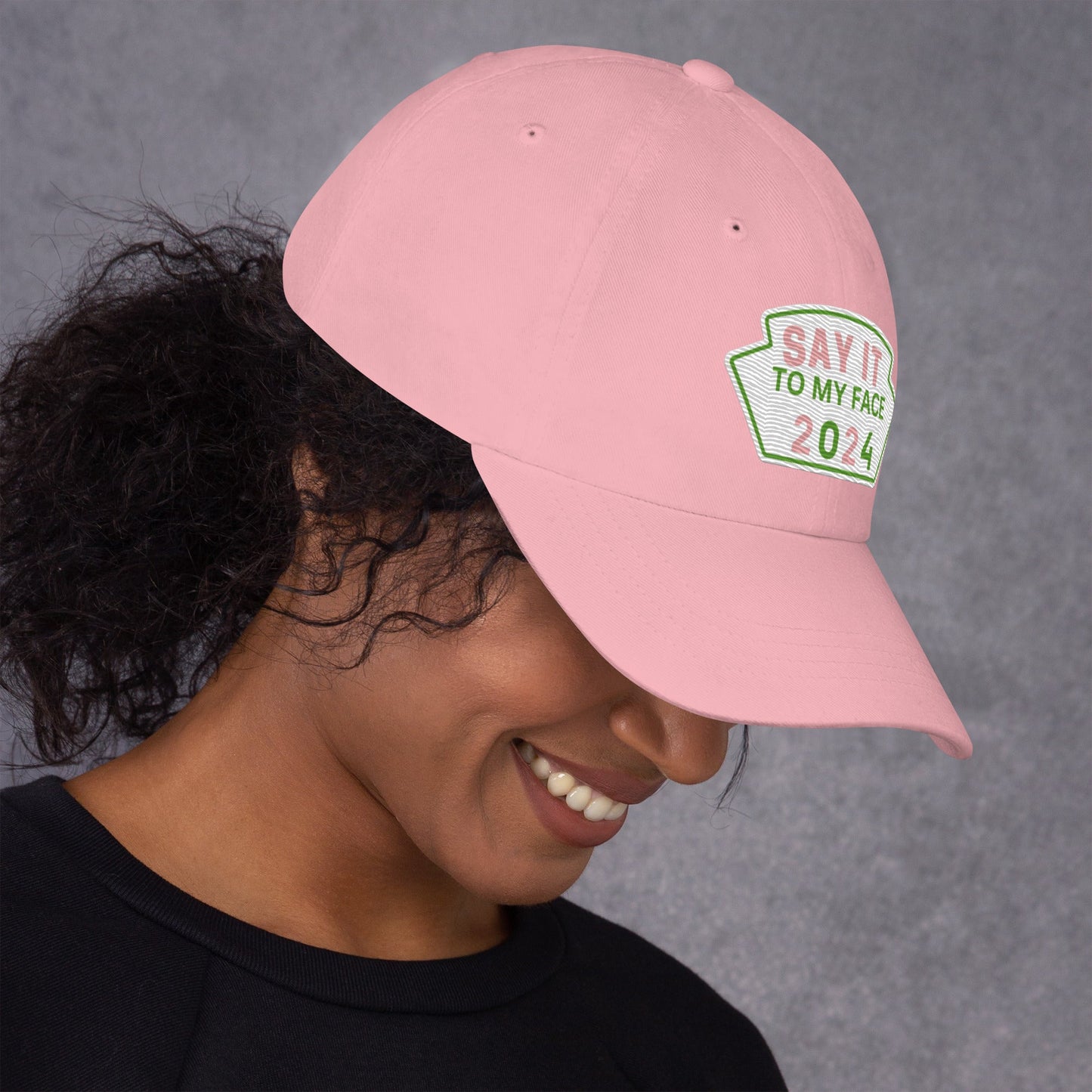 Say It To My Face Dad Style Baseball Cap - Pink & Green Patch (2 Color Options)