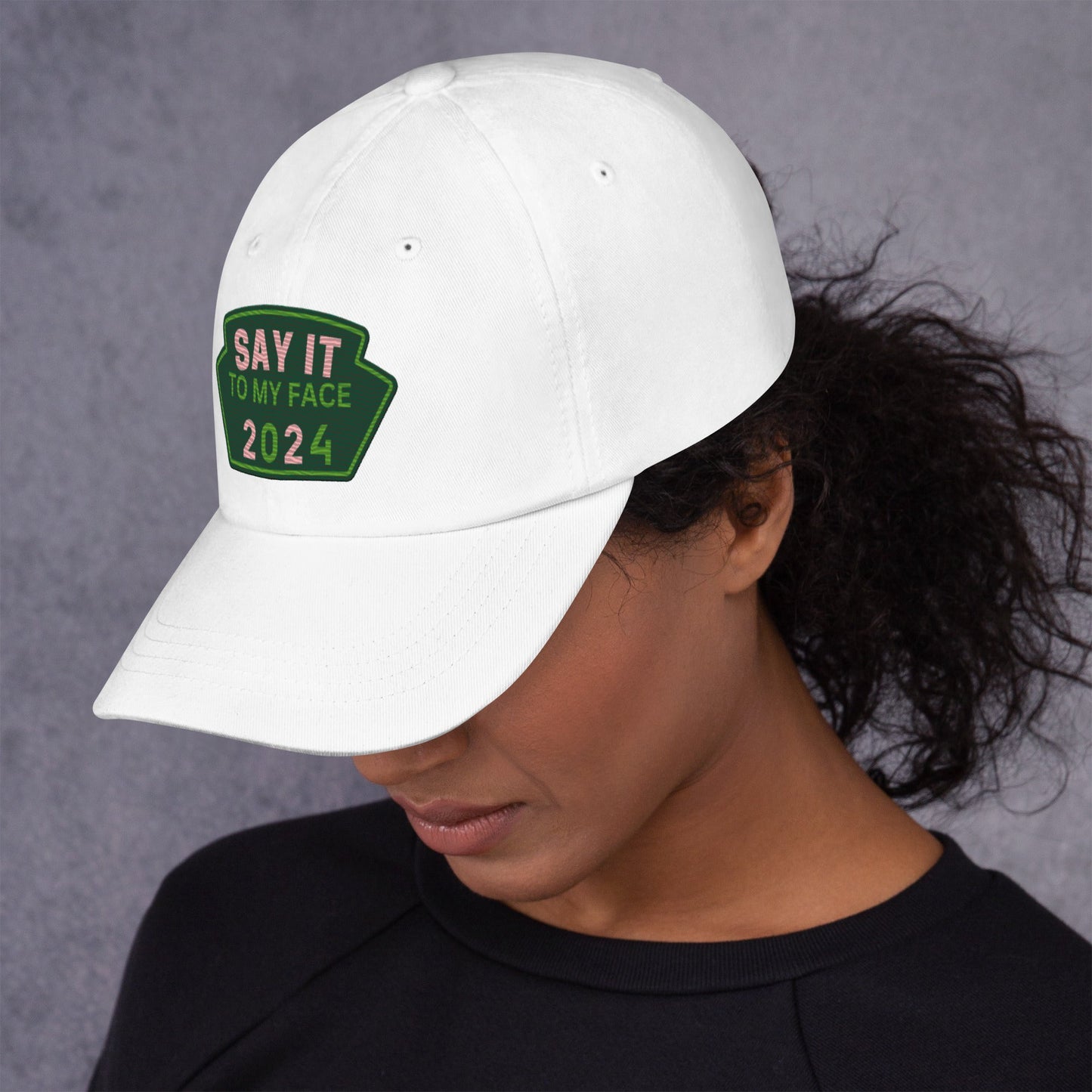 Say It To My Face Dad Style Baseball Cap - Pink & Green Patch (2 Color Options)