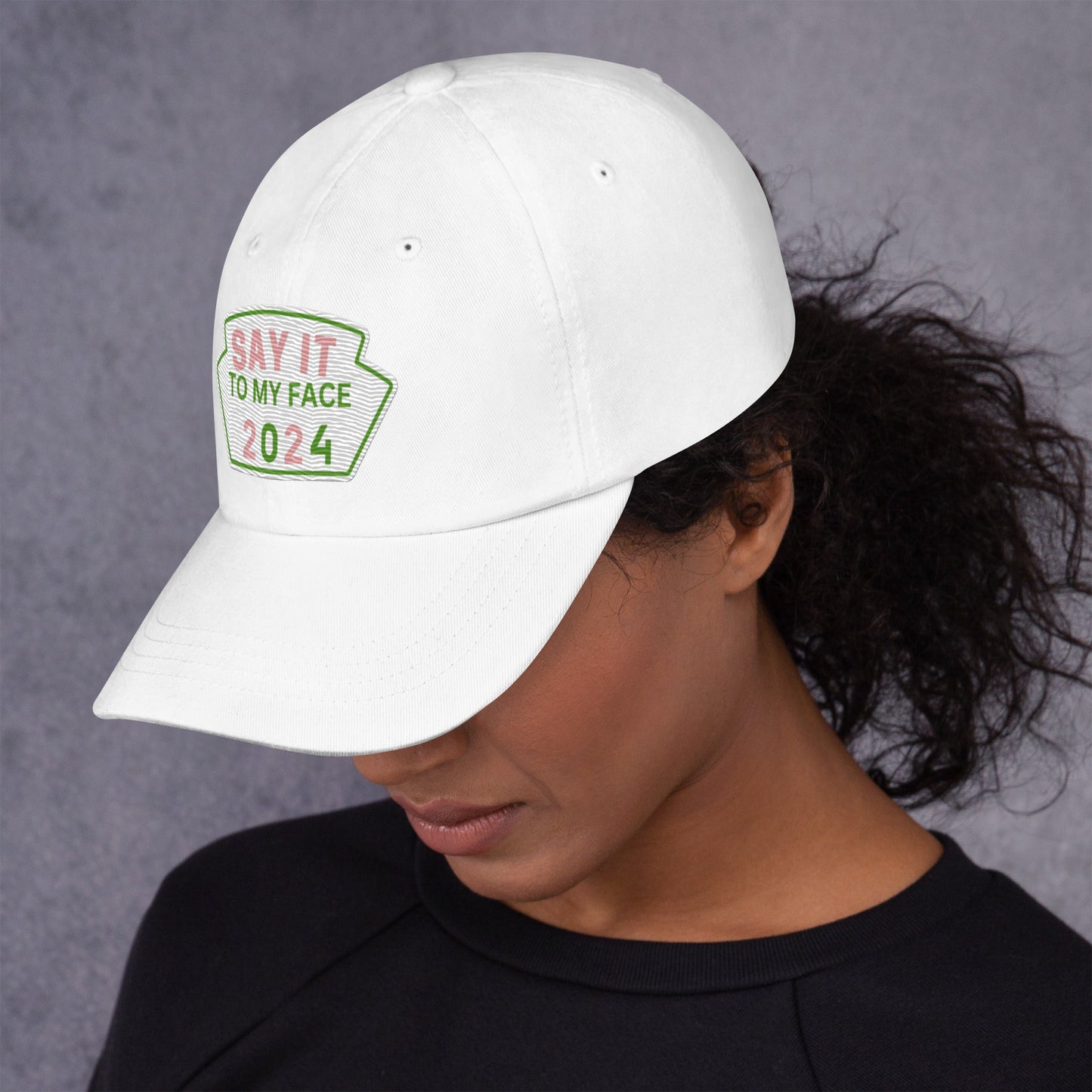 Say It To My Face Dad Style Baseball Cap - Pink & Green Patch (2 Color Options)