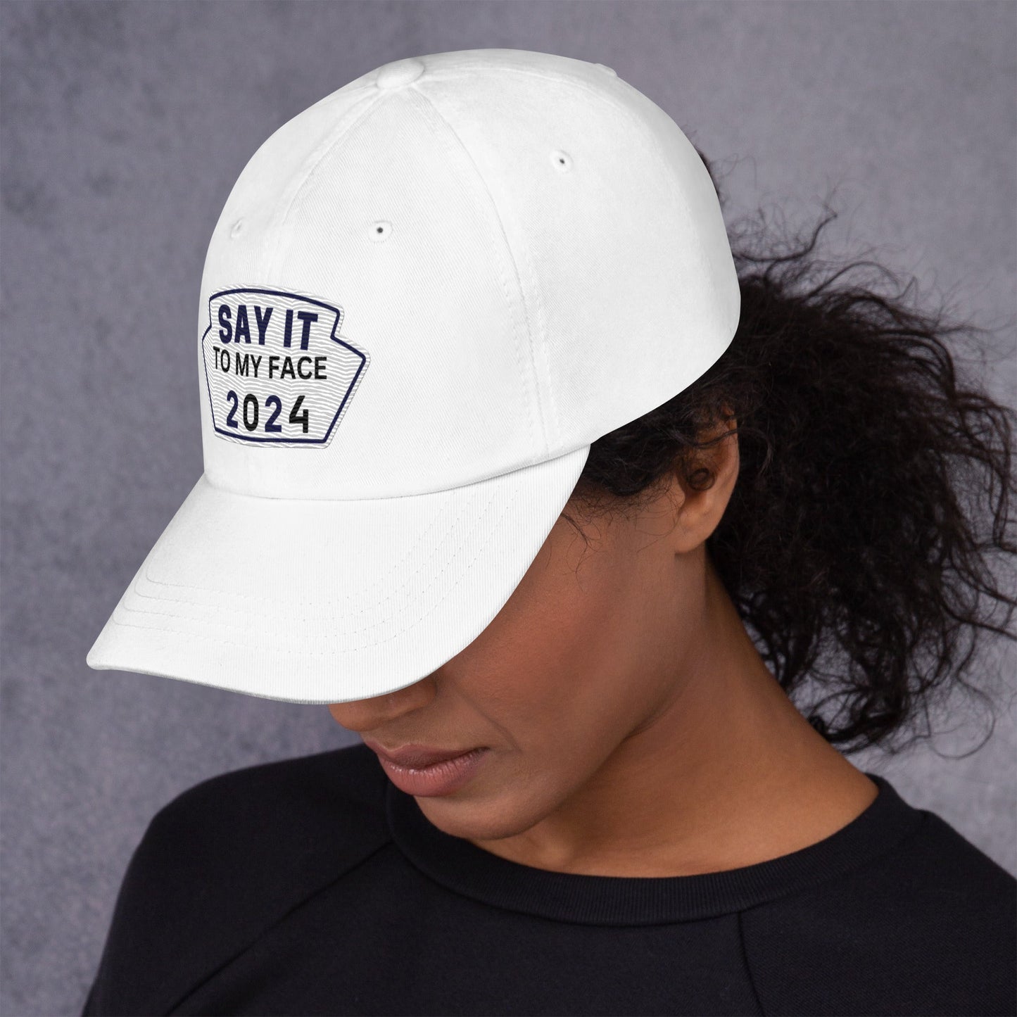 Say It To My Face Dad Style Baseball Cap - Royal Blue, White & Black Patch (2 Color Options)