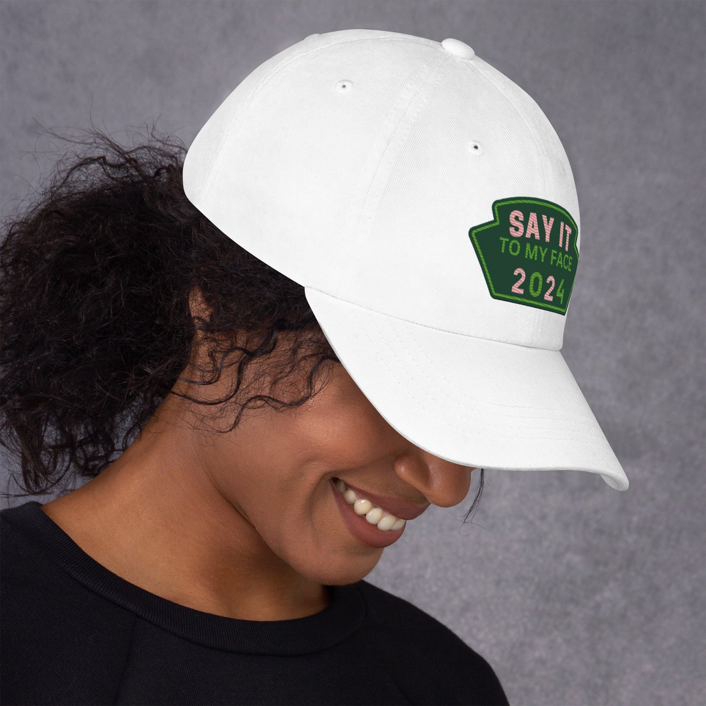 Say It To My Face Dad Style Baseball Cap - Pink & Green Patch (2 Color Options)