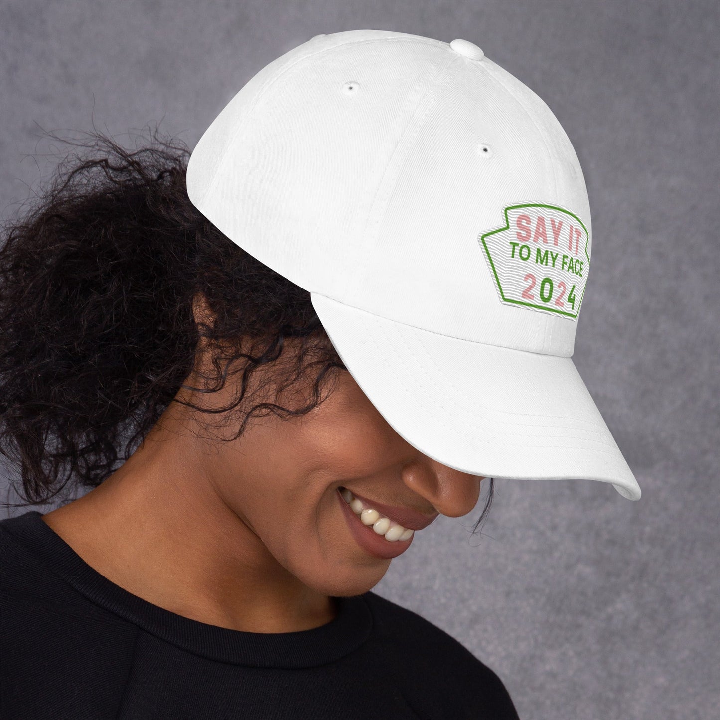 Say It To My Face Dad Style Baseball Cap - Pink & Green Patch (2 Color Options)