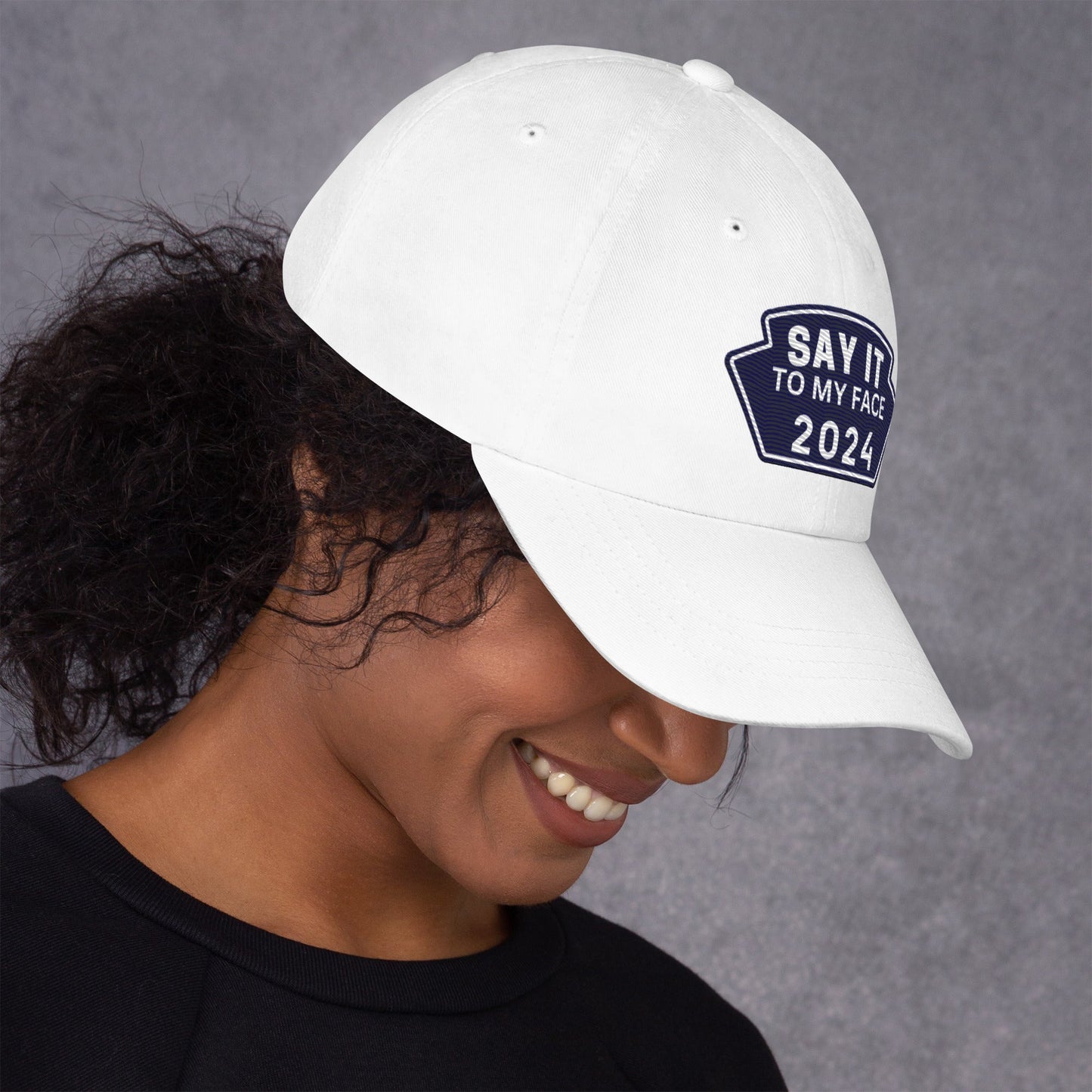 Say It To My Face Dad Style Baseball Cap - Royal Blue & White Patch (2 Color Options)