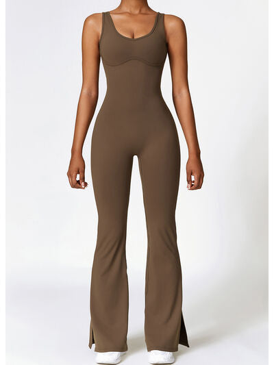 Wide Strap Bootcut Slit Active Jumpsuit