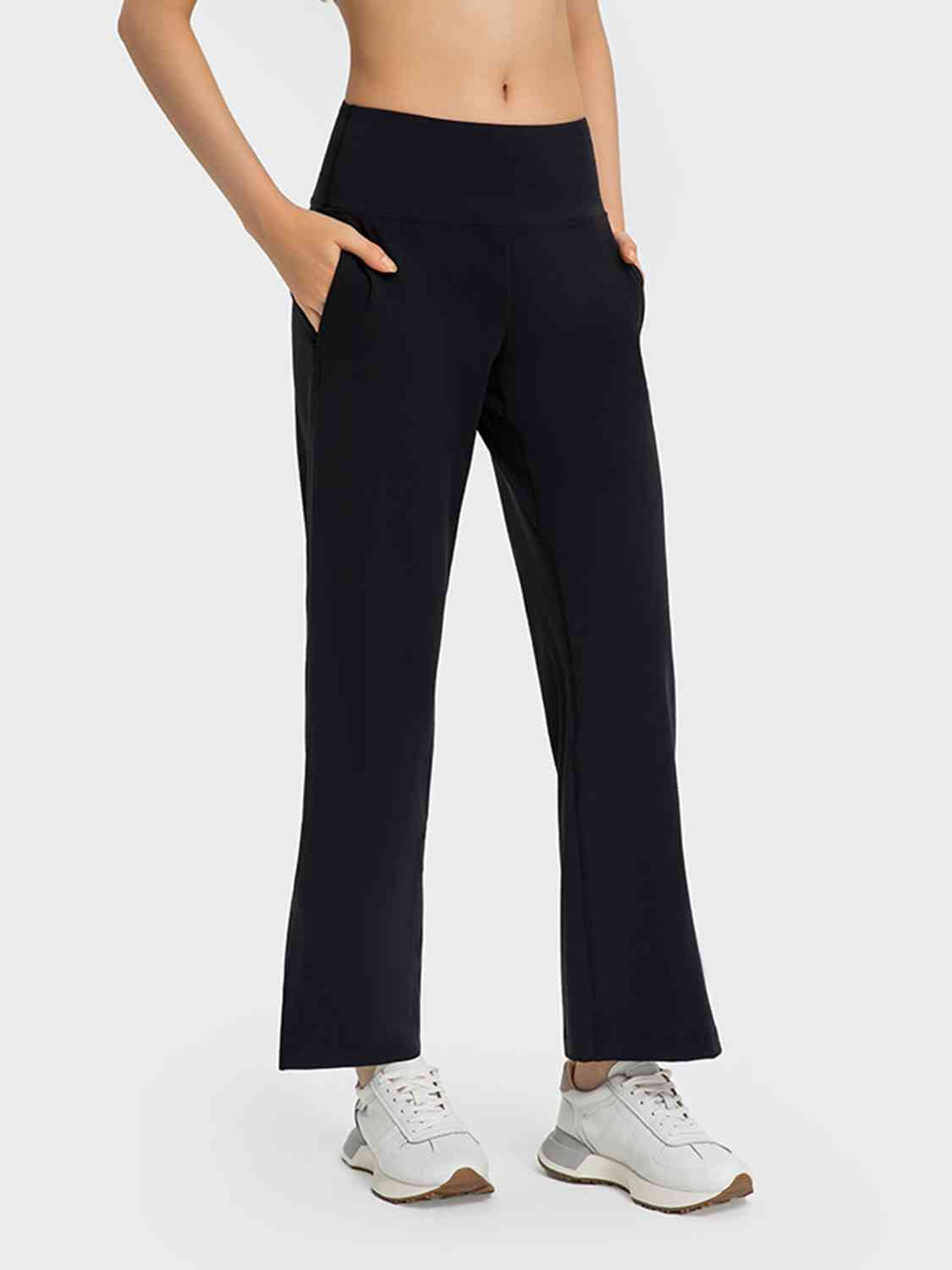 Wide Leg Slit Sport Pants with Pockets