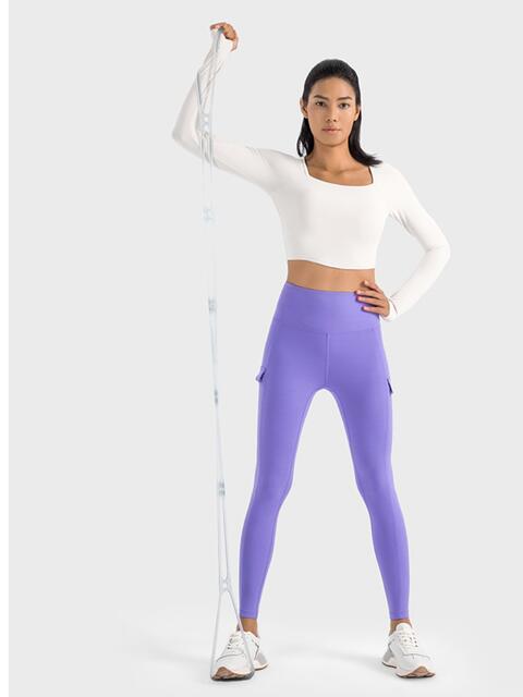 Square Neck Long Sleeve Cropped Sports Top