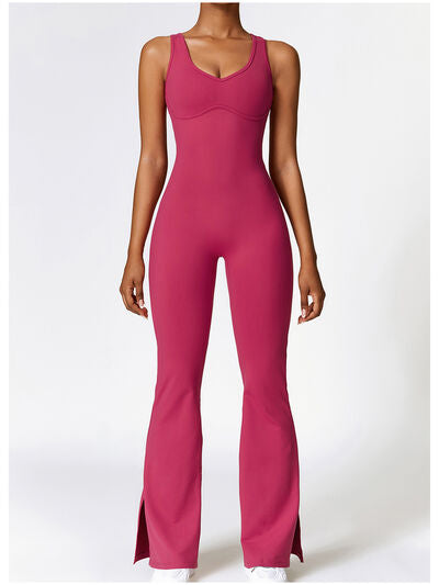 Wide Strap Bootcut Slit Active Jumpsuit